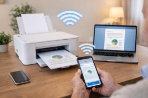 Printer problems at home Melbourne, Technician fixing a home printer, Wireless printer setup at home